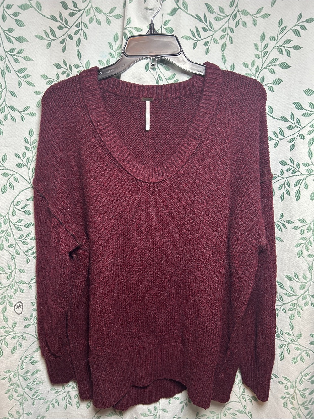 Free People Deep Burgundy V-Neck Sweater